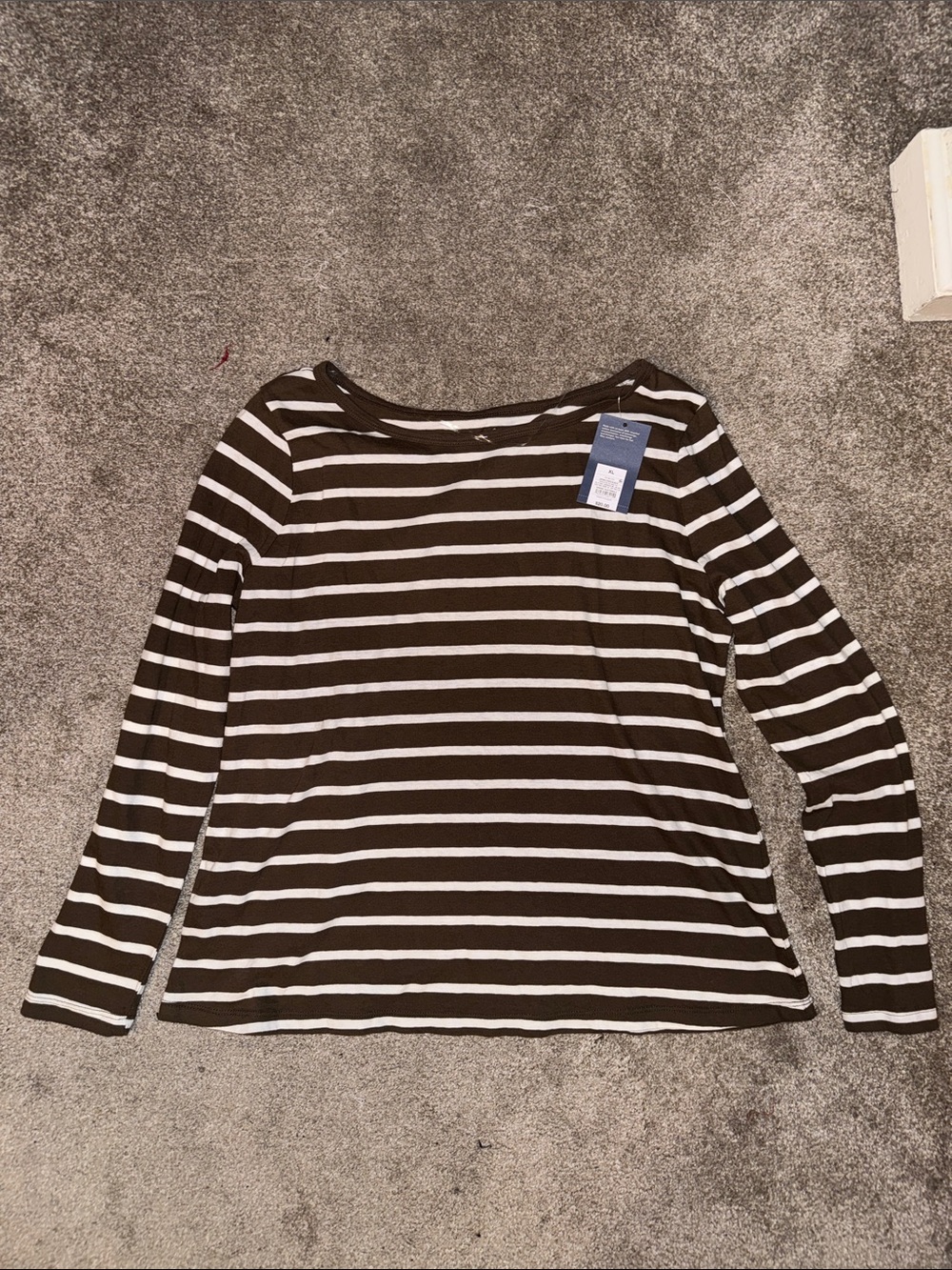 Universal Thread Brown & White Striped Boatneck Long-Sleeve Top